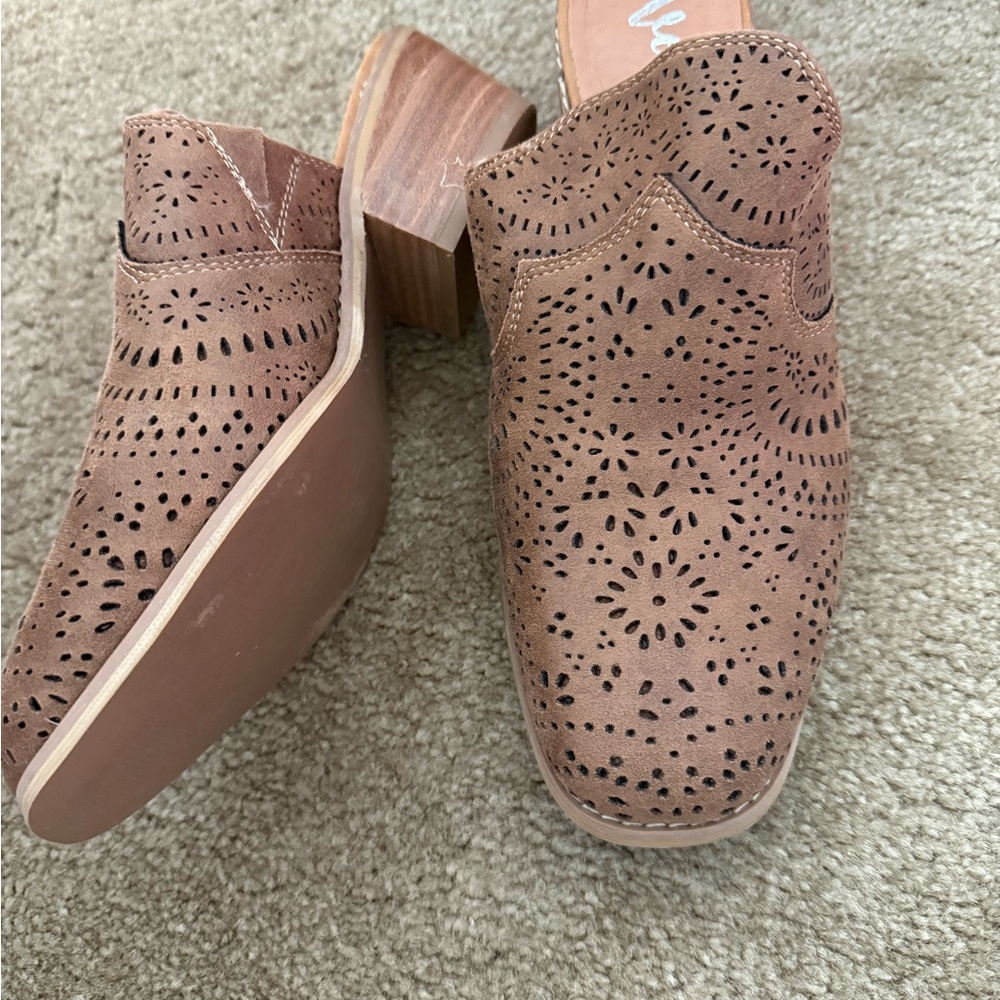 Women's Brown Perforated Mules